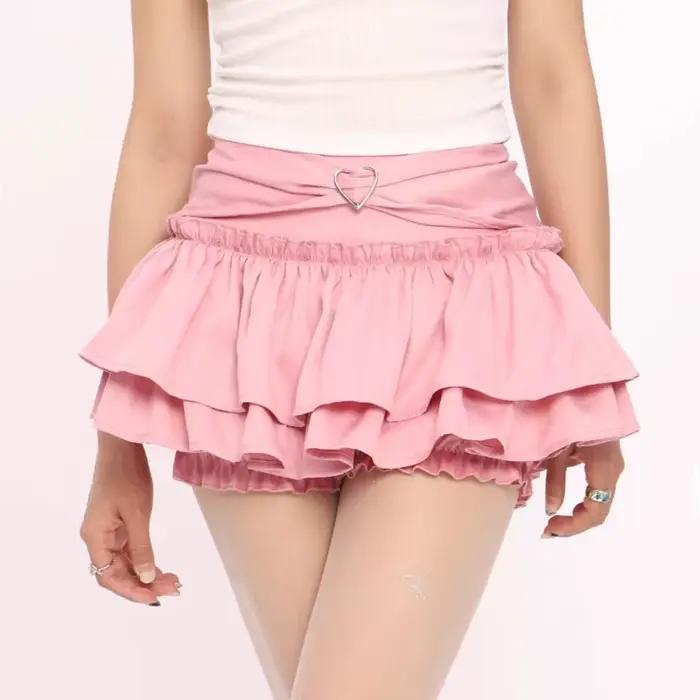 Mini jupe trapèze taille haute pour femmes, style japonais Kawaii, jupe Lolita d'été, polyvalente, noir et rose, pour printemps et été, occasiões spéciales