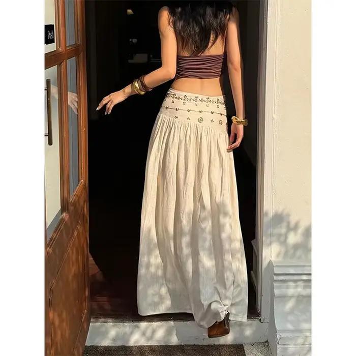 Jupe midi vintage à perles pour femmes