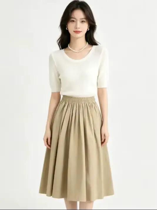 Jupe longue plissée taille haute pour femme