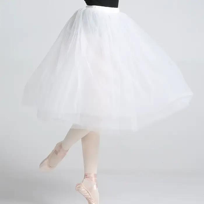 Jupe de danse de ballet en tulle blanc et noir à 4 couches pour adultes