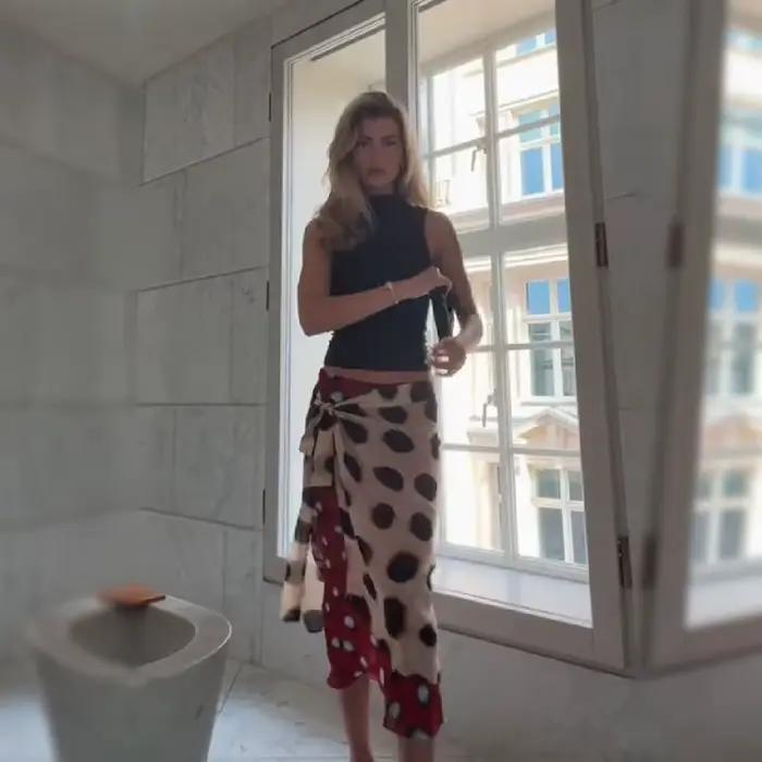 Jupe portefeuille chic rétro à pois bicolore pour femme, taille haute en mousseline, élégante jupe midi décontractée pour l'été et le streetwear