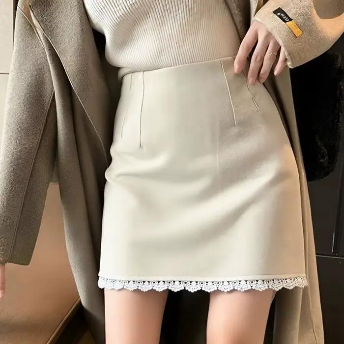 Jupe mi-longue en laine pour automne et hiver