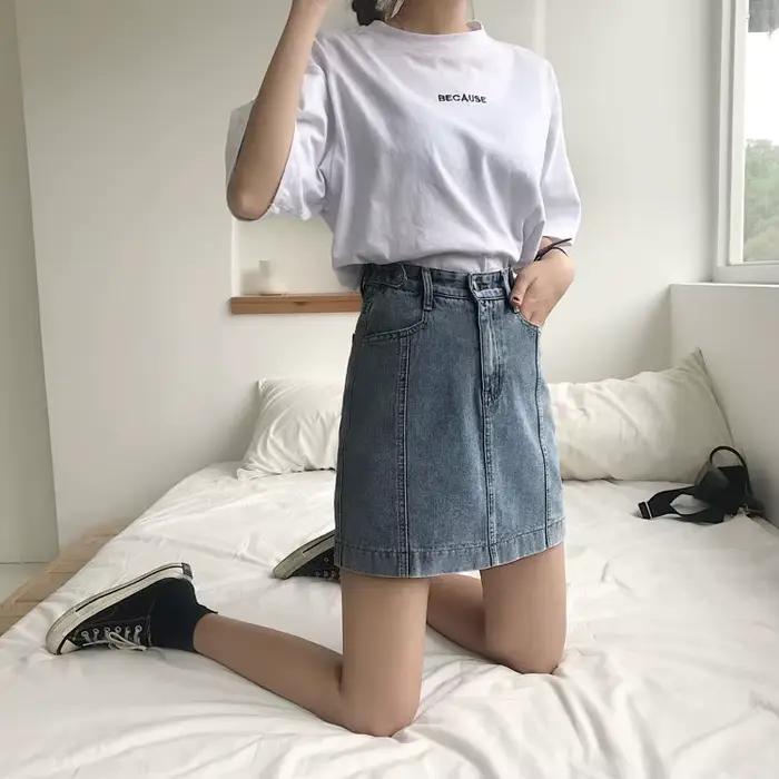 Jupe en jean taille haute A-Line pour femmes, été, printemps, 2024