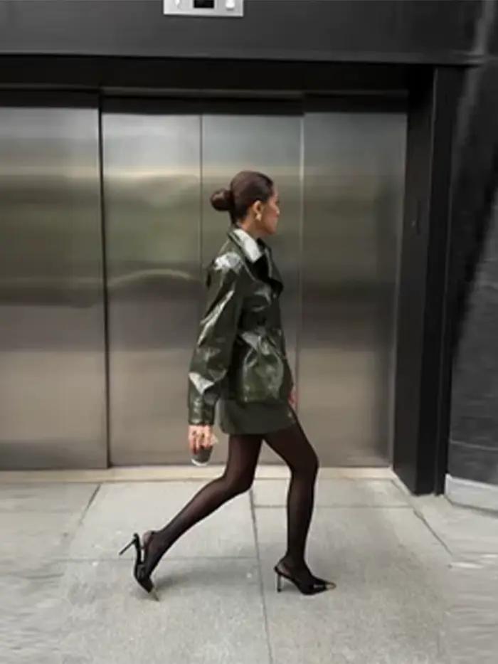 Ensemble de jupes 2 pièces en Faux cuir pour femmes, vestes à col à revers, manteau, coupe ample, vêtements d'extérieur Chic, Vintage, mode de rue, tenue pour dames