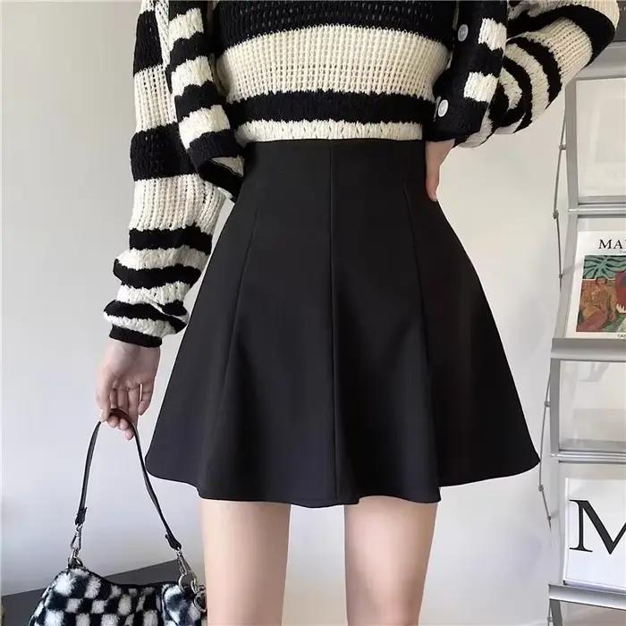 Demi-jupe en velours côtelé pour femmes, taille haute, coupe cintrée, jupe trapèze, automne hiver, saison cent plis, parapluie