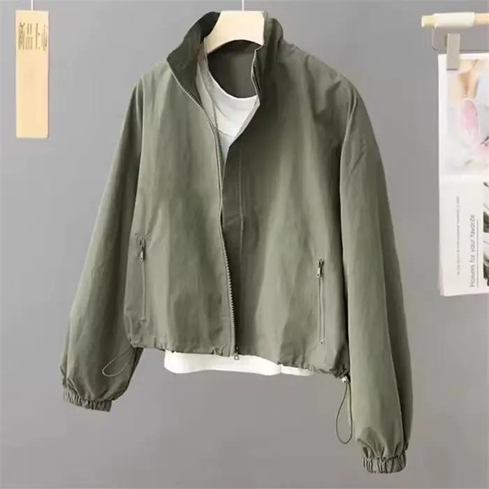 Femmes veste courte printemps automne nouveau décontracté Femme coupe-vent col montant outillage veste basique manteau à glissière hauts Gabardina Mujer