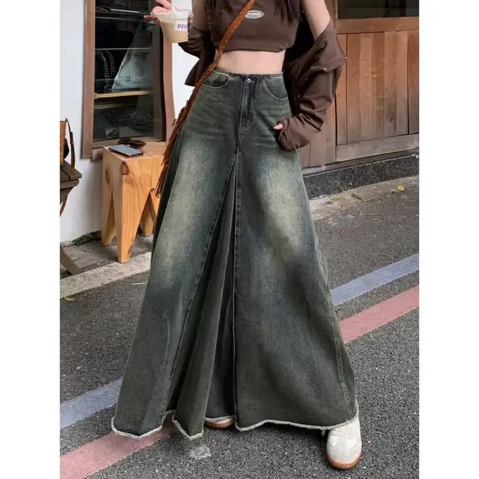 Mini-jupe en jean rétro américaine pour femme, nouvelle collection automne-hiver, taille haute, coupe ajustée, mi-longue, style A-line, jupe évasée à queue de poisson