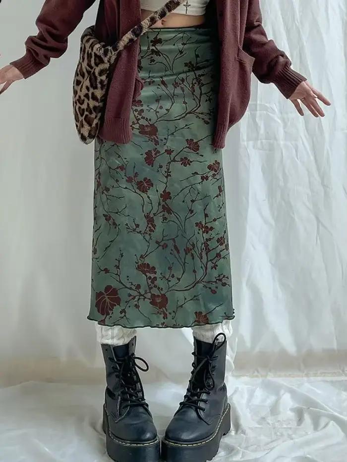 Jupe longue vintage à imprimé floral pour femmes