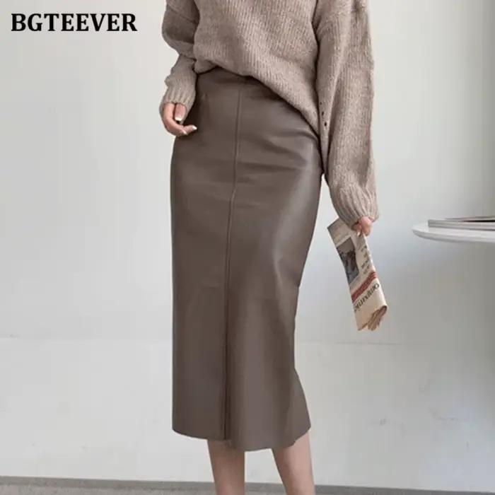 Jupes en cuir PU taille haute pour femmes