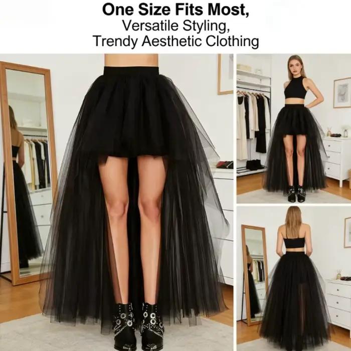 Jupe tutu élégante en tulle noir à ourlet asymétrique pour femme