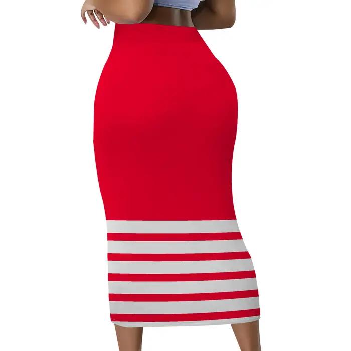 Jupe rayée rouge, jupe crayon midi