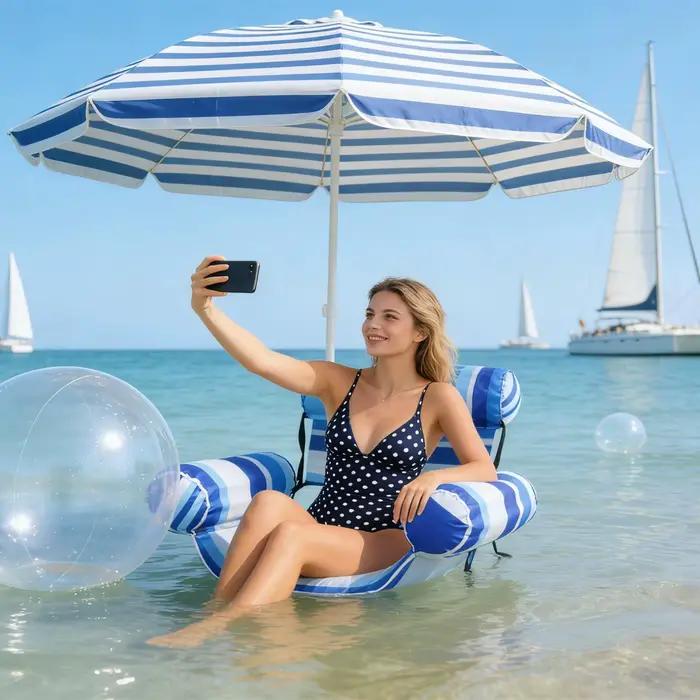 Fauteuil flottant gonflable pour piscine, hamac aquatique, chaise inclinable avec dossier pliable et siège en maille pour adultes et enfants, idéal pour la rivière, le lac et les moments de détente es