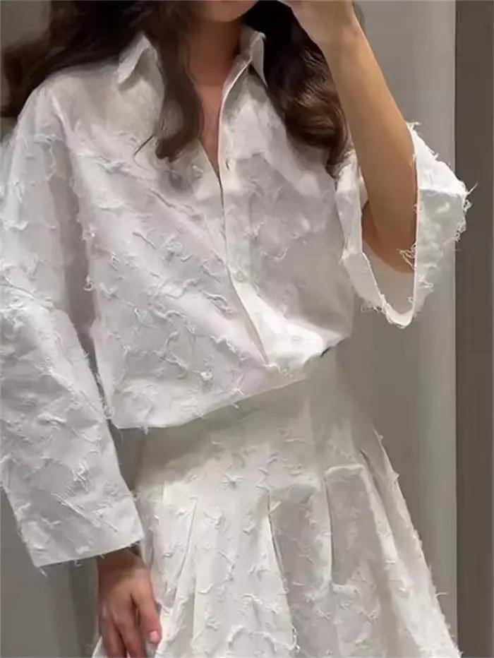 Chemise élégante jupe 2 pièces ensemble femmes 2025 été revers à manches longues