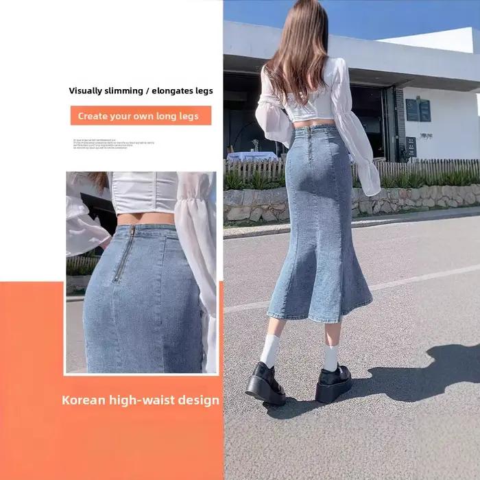 Jupe en jean mi-longue pour femme