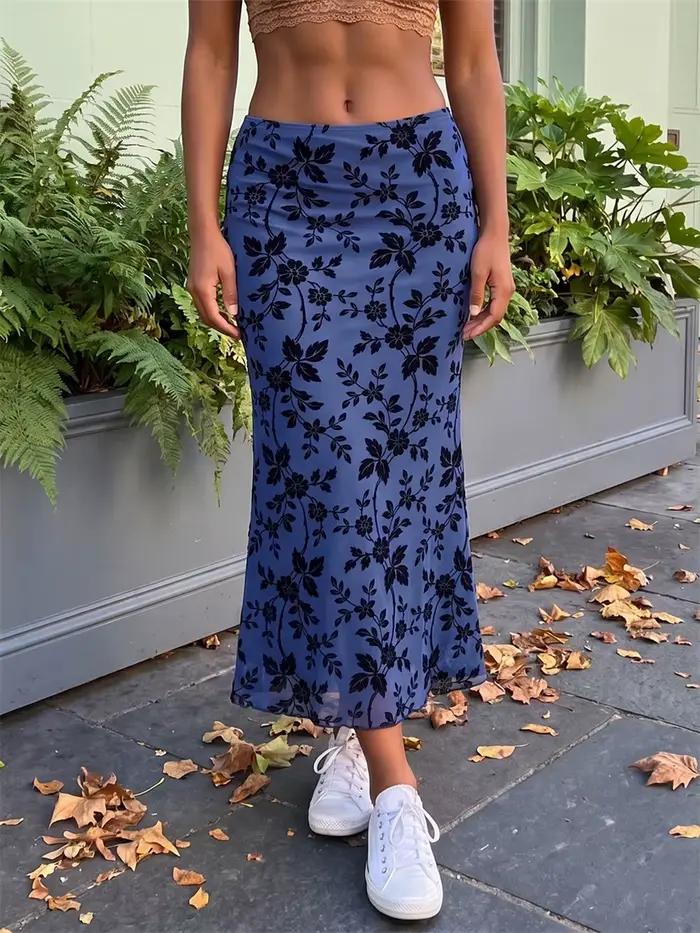 Nouvelles jupes longues florales pour femmes, taille haute, moulantes, en maille, style queue de poisson, pour l'été et l'automne, bohèmes, rétro, pour les soirées et les sorties