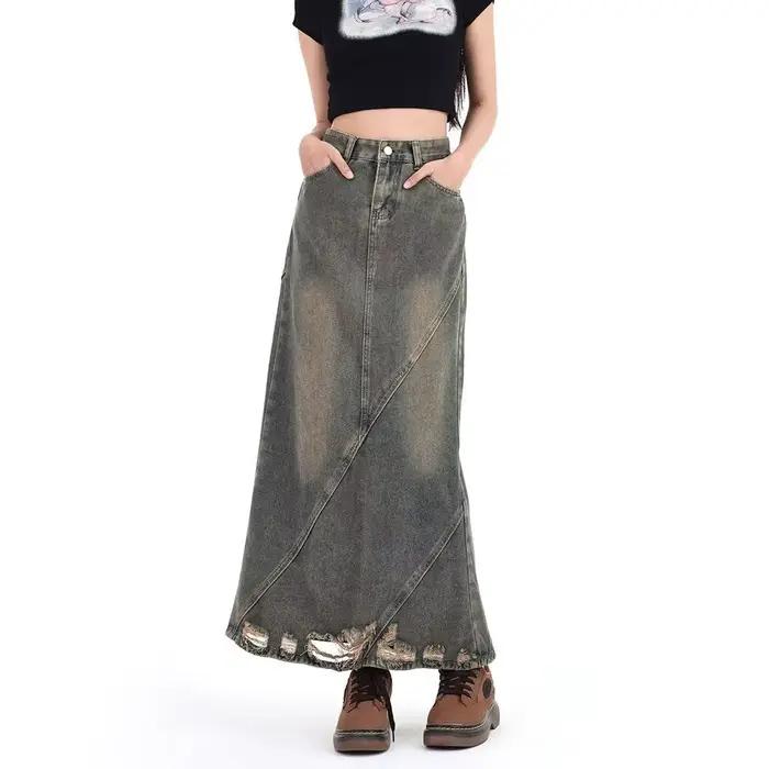 Jupe en jean taille haute rétro pour femmes