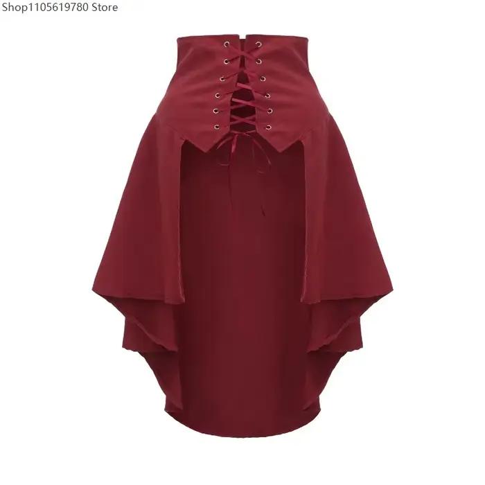 Jupe plissée irrégulière taille haute style Gothic Lolita avec lacets et volants