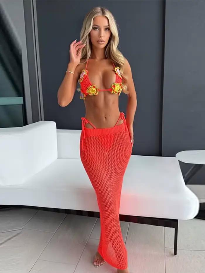 Ensemble de jupes au Crochet à fleurs 3d pour femmes