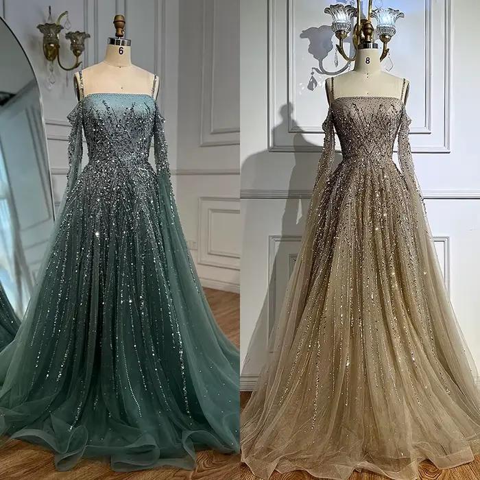 Robe de soirée de luxe ligne A, Turquoise, avec Cape à manches longues, pour occasions formelles, Serene Hill, 2021, LA72957, personnalisée
