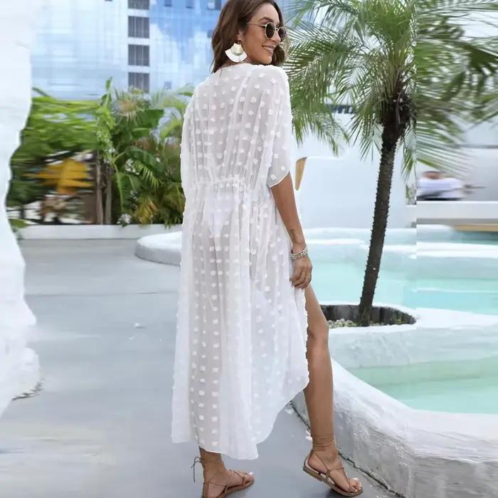 Robe de plage blanche pour femme avec patchwork, polyamide, noir et vert armée, pour la plage, la piscine et les occasions spéciales