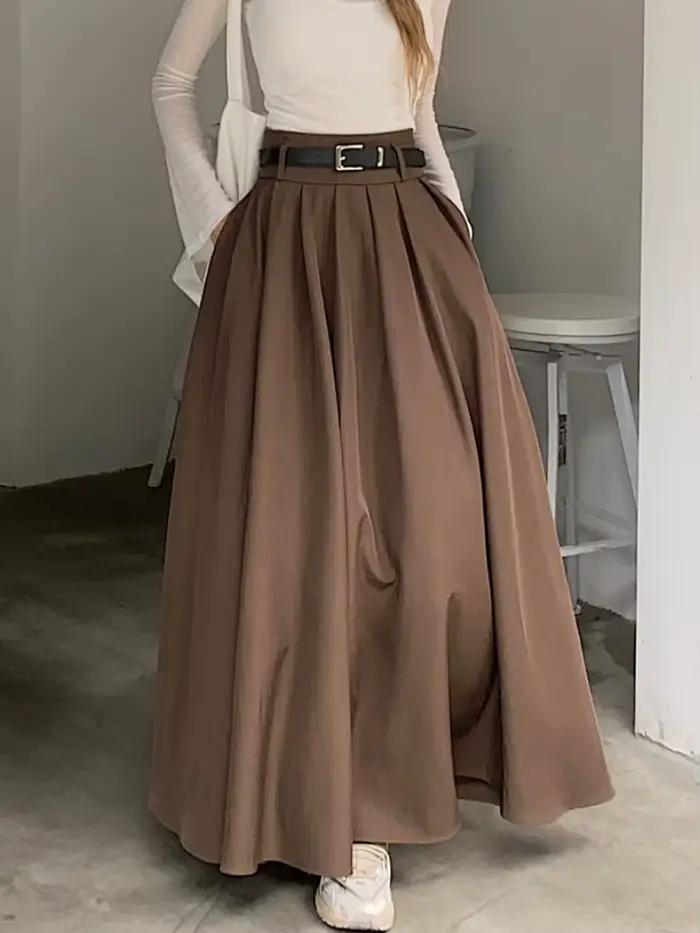 Qiukichonson gris Midi jupes longues femmes Maxi jupe 2023 automne hiver costume
