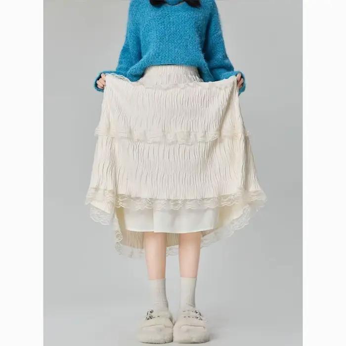 Jupe en soie Patchwork de dentelle pour femmes