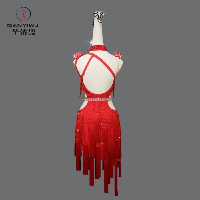 Robes de soirée rouges pour femmes, costume de danse latine élégant, compétition 2026, jupe à franges pour filles, vêtements de danse mi-longs, costume de samba pour bal  fille robes soirée costume ju