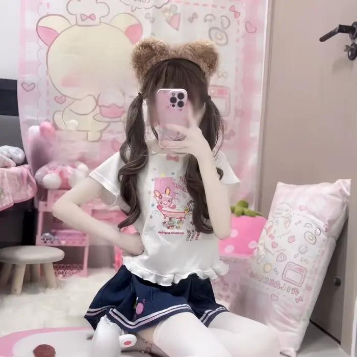 Jupe mi-longue japonaise Kawaii pour femme, taille haute, à volants superposés, style gâteau, décontractée, pour les fêtes et les vacances, printemps-été 2026