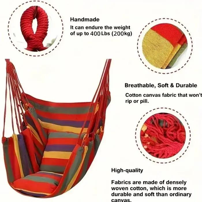 Hamac en toile rayé coloré, sans coussin ni oreiller, chaise suspendue durable pour l'intérieur/l'extérieur/le camping, idéale pour les loisirs en famille