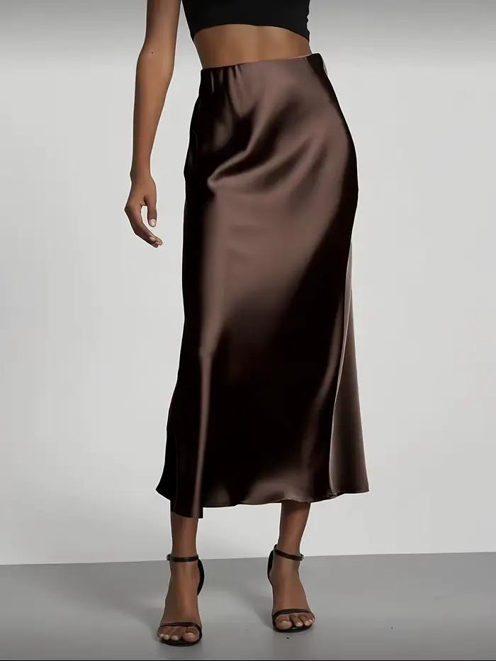 Jupe midi en satin pour femme, taille haute, coupe droite ajustée, drapé élégant, polyvalente et élégante pour le quotidien, les vacances et les soirées