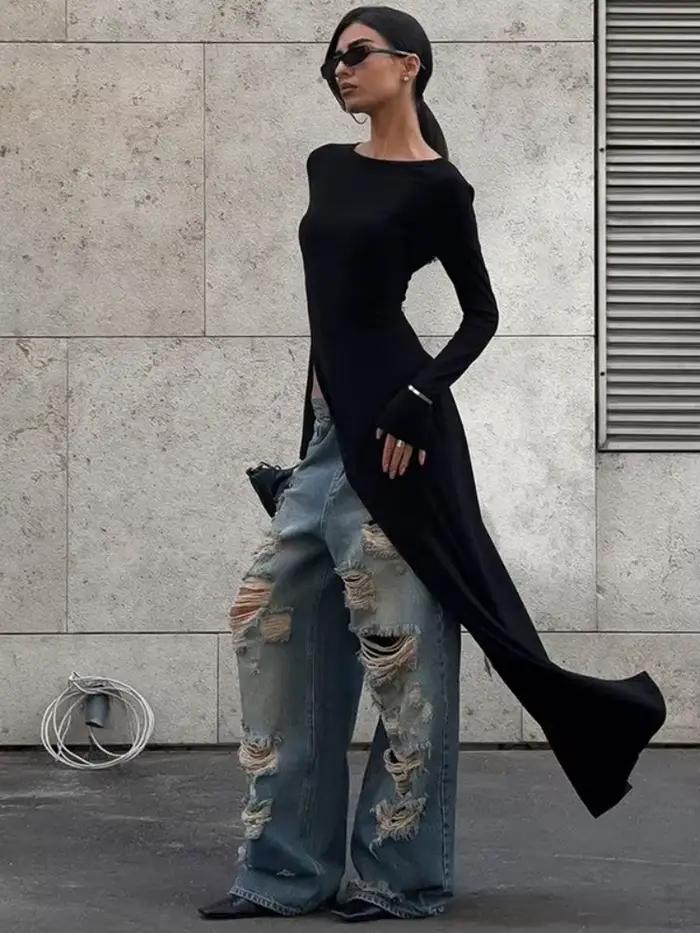 Robes longues noires solides pour femmes