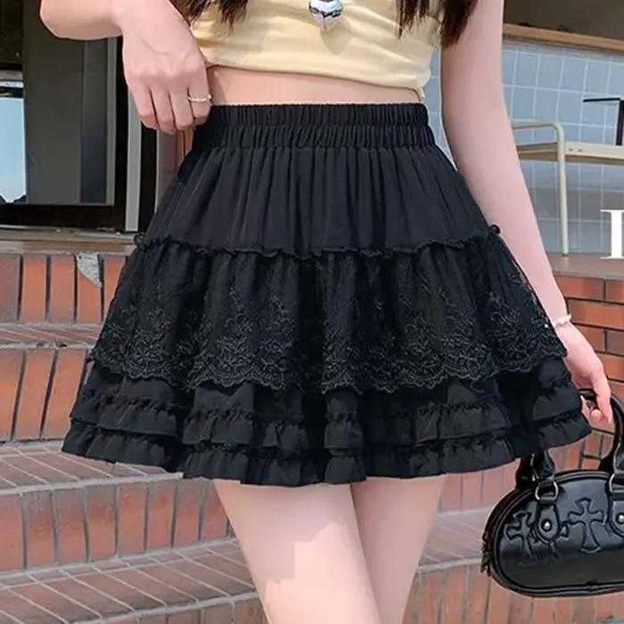 Nouvelle Mini-jupe plissée en dentelle pour femme