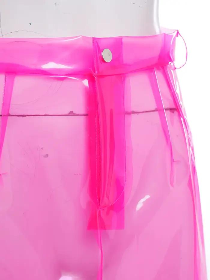 Mini-jupe transparente en PVC pour femmes, jupe crayon moulante taille haute avec poches pour la plage et les soirées polyester modernes et audacieuses