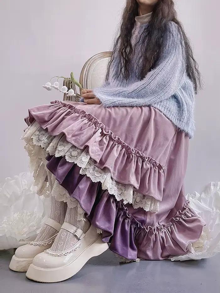 Dames violet couleur unie jupe dentelle