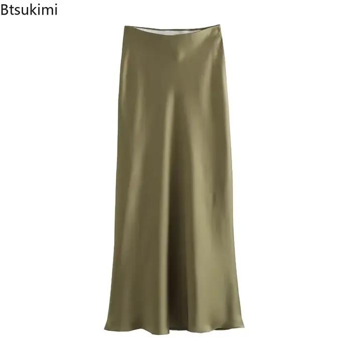 Nouvelle jupe longue élégante en satin de soie pour femme