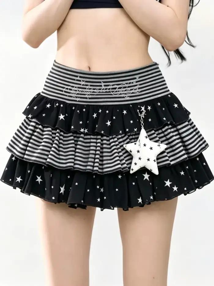 Jupe mi-longue japonaise Kawaii Vintage pour femmes, style Y2K Punk Subculture, mini-jupe à volants, taille haute, coupe trapèze, pour la rue, le quotidien et les fêtes