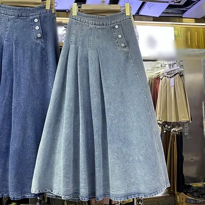Jupe longue élastique en jean pour femme