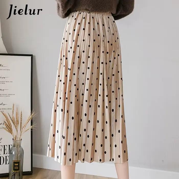 Jielur – jupe plissée noire pour femme
