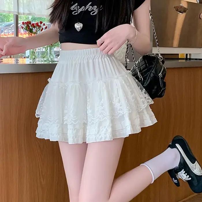 Nouvelle Mini-jupe plissée en dentelle pour femme