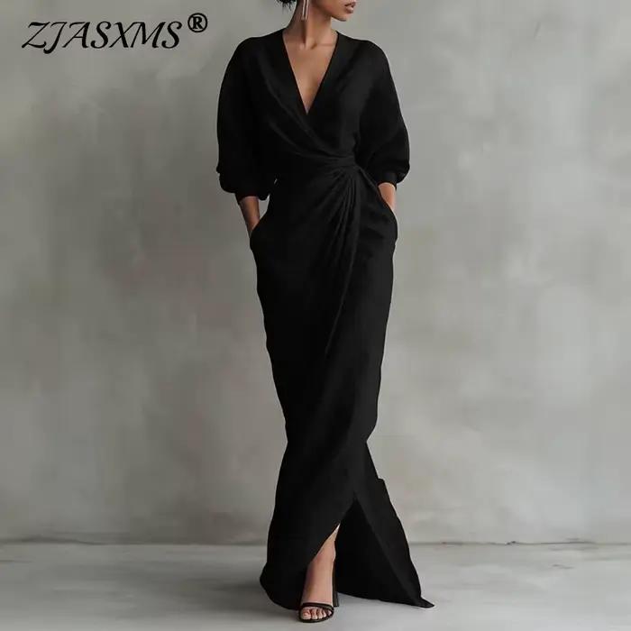 Robe longue décontractée bohème unie pour femme