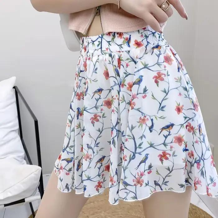 Jupes pour femmes multicolore en mousseline de soie vêtements Satin soie femmes jupe florale Harajuku été 2025 tendance Style coréen modeste V