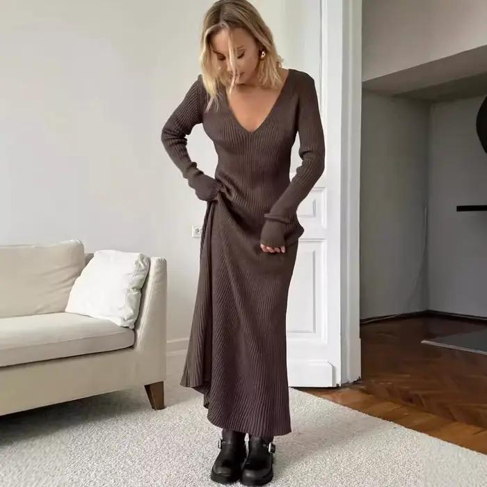 Jupe tricotée Slim à manches longues pour femmes