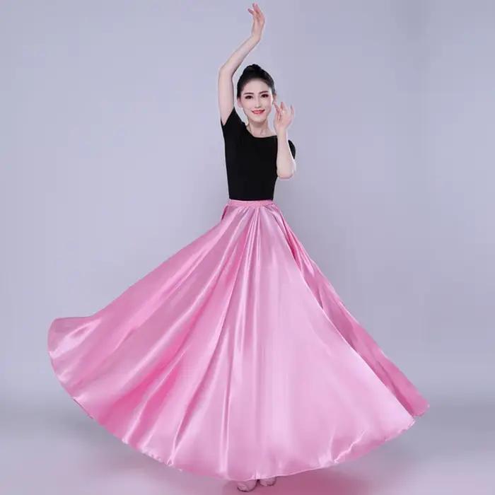 Jupe de performance en satin monochrome avec taille haute élastique, jupe plissée, super grand ourlet, aréir espagnol pour balançoire