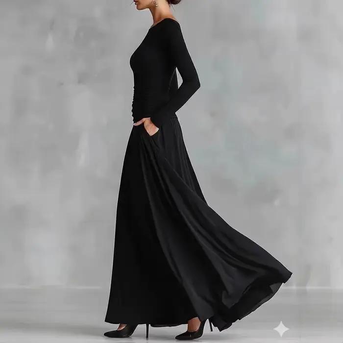 Robe longue noire Simple et élégante pour femmes