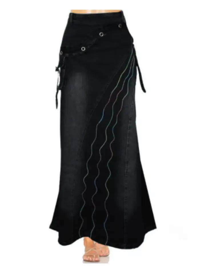Jupe longue taille haute en denim pour femme