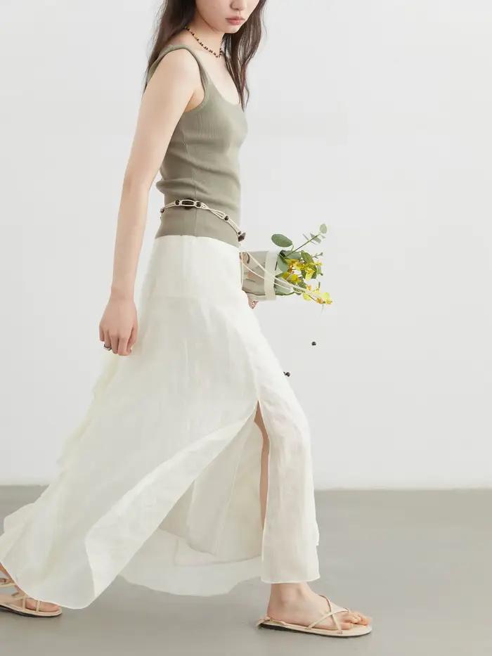 CHIC VEN – jupe coréenne pour femmes, couleur unie, ample, décontractée, nouveau Design, ligne a, demi-jupe fendue, bord à volants, printemps été 2025