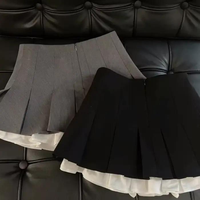 Mini jupe noire à volants pour femmes, jupe plissée en Patchwork coréen, taille haute japonaise, assortie à tout, jupe trapèze, nouvelle collection
