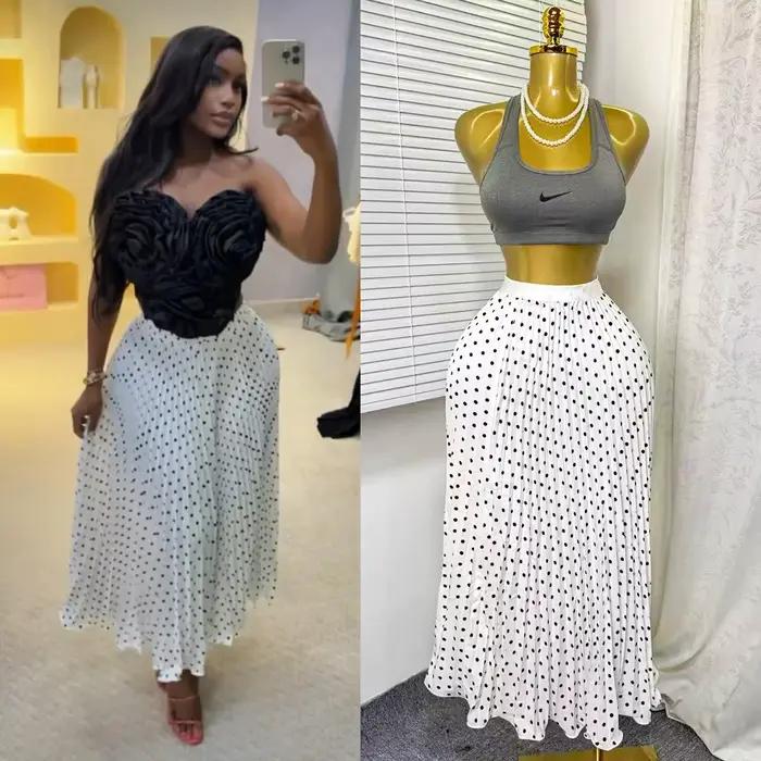 Femmes jupe plissée à pois une ligne jupes taille Empire cheville longueur coupe ample décontracté élégant bureau dame 2025 automne hiver