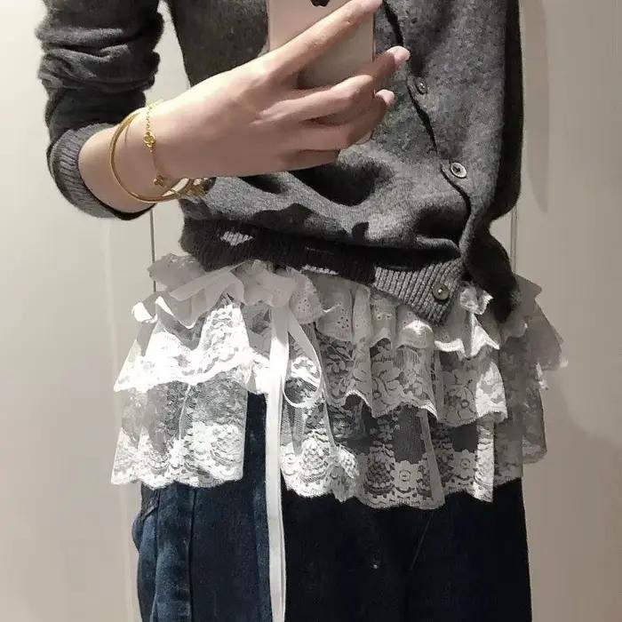 Femmes Y2K coréen dentelle Mini jupe superposée Streetwear à lacets volants Harajuku taille haute plissée dames