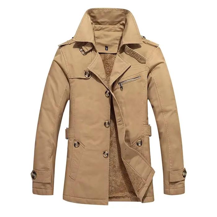 Veste doublée polaire à manches longues pour hommes, manteau chaud à col de nouveau style d'hiver, disponible en noir, bleu, kaki et vert armée.